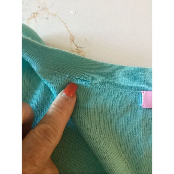 Lilly Pulitzer Open Cardigan Sz L Turquoise Long Sleeve - Picture 7 of 7